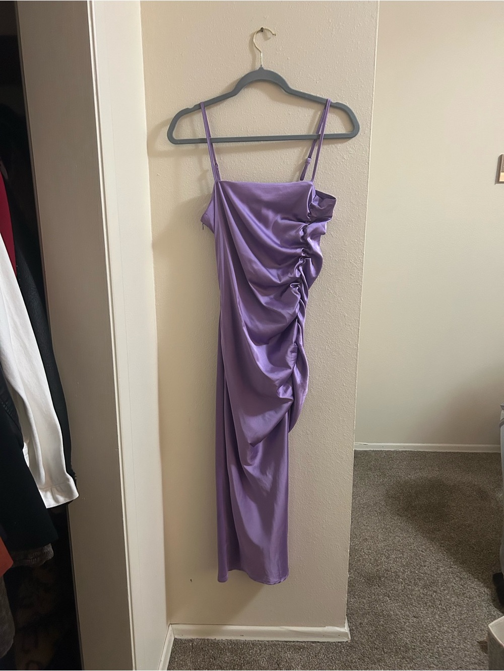 Women’s Lavender Ruched Satin Slip Dress